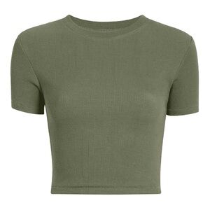 NUUDS Baby Tee $48 Core Dark Green Crop Top Ribbed Cropped Small Ribbed Neckline